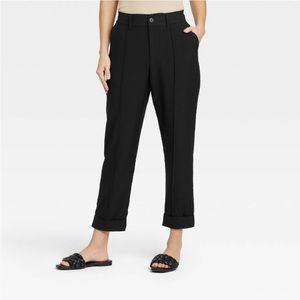 a new day high rise slim straight leg pin tuck ankle pants black casual work